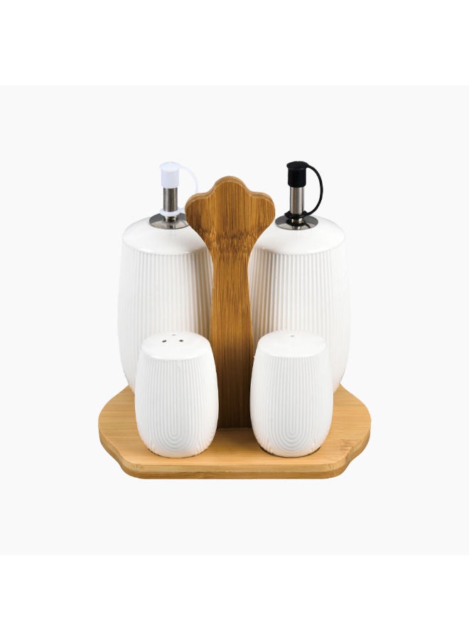 Zinnia 2 Sets Of Oil And Vinegar Salt And Pepper Shakers With A Wooden Stand