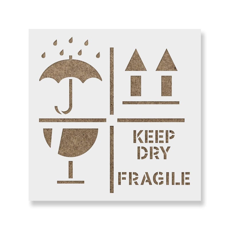ivana's Ivana's Keep Dry Fragile Up Text Stencil - Reusable Stencils for Painting - Create DIY Keep Dry Fragile Up Text Home Decor Size - (12 x 12 inch) - Image 1