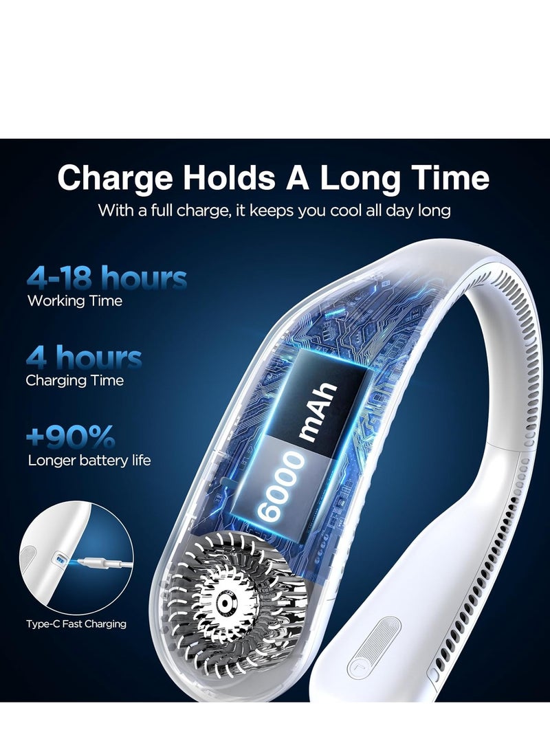general Neck Fan, Hands Free Bladeless Neck Fans Portable Rechargeable, 6000 mAh Battery Operated Wearable Personal Fan, Cooling Neck Fan, 3 Speeds, USB Fan Gifts - Image 3