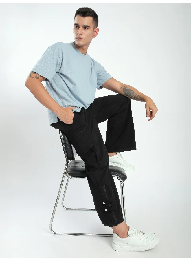 Beyoung Black Zippered Cargo Pants