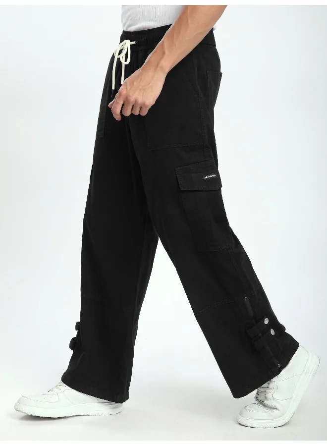 Beyoung Black Zippered Cargo Pants