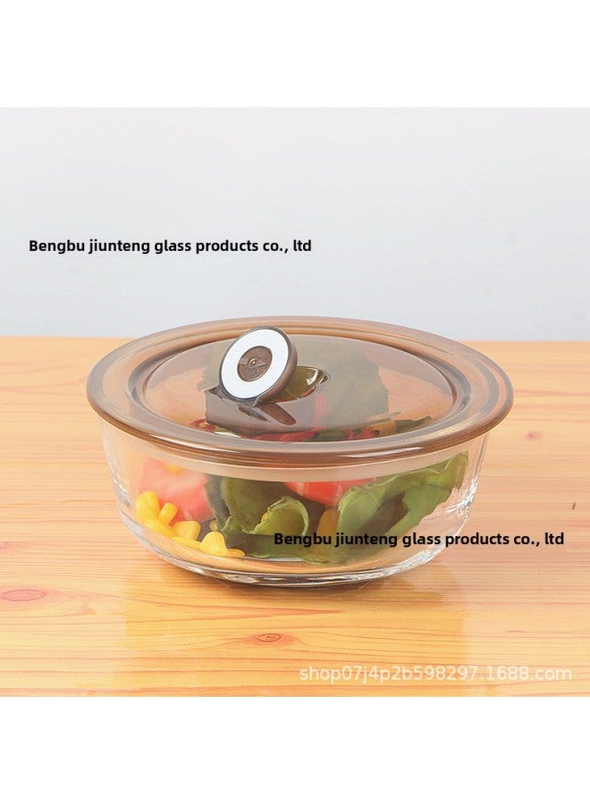 Glass Preservation Bowl Two-piece Refrigerator Preservation Box Thickened Lunch Box Tableware Set Business Opening Campaign Advertising Gift Bowl-Specifications:Two-piece Set ]-Color:Curry - Image 4