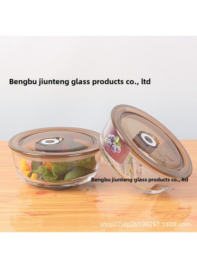Glass Preservation Bowl Two-piece Refrigerator Preservation Box Thickened Lunch Box Tableware Set Business Opening Campaign Advertising Gift Bowl-Specifications:Two-piece Set ]-Color:Curry - Image 3