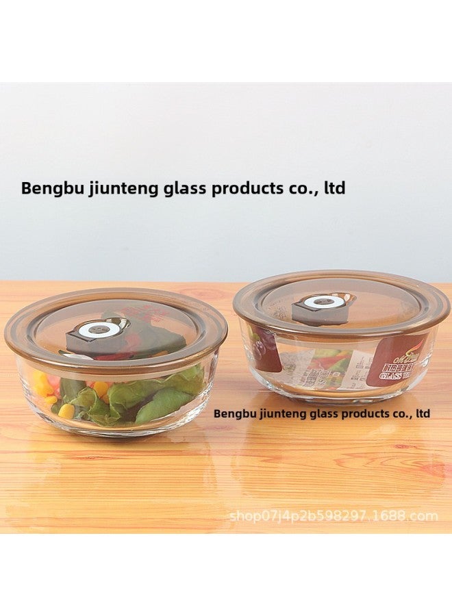 Glass Preservation Bowl Two-piece Refrigerator Preservation Box Thickened Lunch Box Tableware Set Business Opening Campaign Advertising Gift Bowl-Specifications:Two-piece Set ]-Color:Curry - Image 2