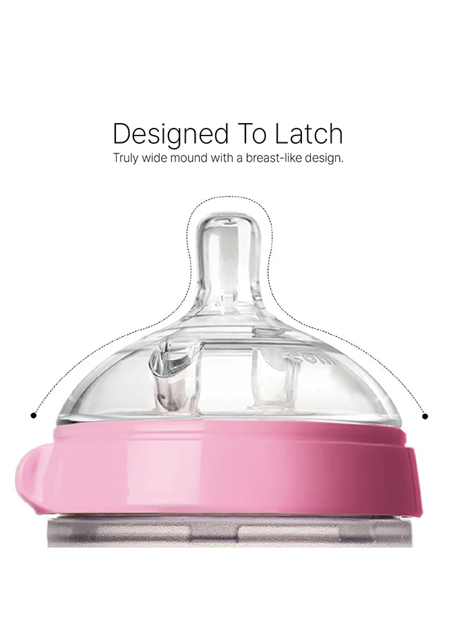 comotomo Natural Feel Baby Bottle 250 ML With Pack Of 2 Natural Teat Silicone Nipples, 1 Hole With Slow Flow, 0 - 3 Months