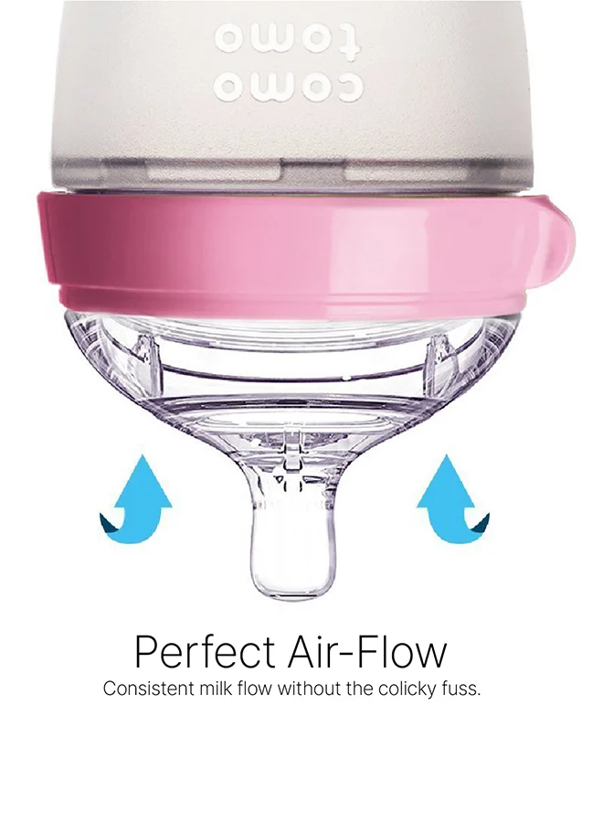 comotomo Natural Feel Baby Bottle 250 ML With Pack Of 2 Natural Teat Silicone Nipples, 1 Hole With Slow Flow, 0 - 3 Months