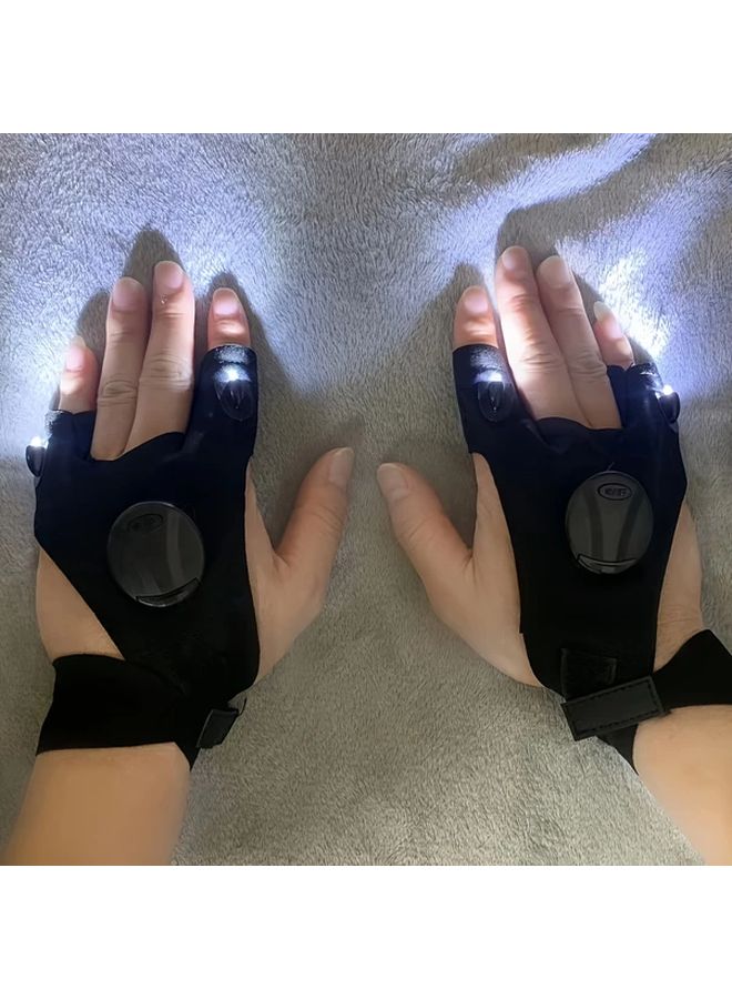 Black LED Flashlight Gloves Battery Powered Breathable For Night Events Gifts - Image 1