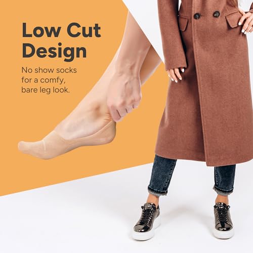 Eedor Women's No Show Socks, Comfy and Breathable Non-Slip, Low Cut Invisible Liner Socks for Casual and Formal Wear, Durable, Soft, Stretchable Fabric - 3 Pairs, Large, Size 8-10 - Beige - Image 2