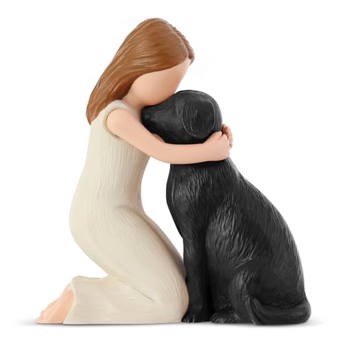 Hensonever Love My Black Dog Figurines Statues, Black Dog Angel Friendship Remembrance Gifts, Sculpted Hand-Painted Figures for Dog Lovers - Image 1