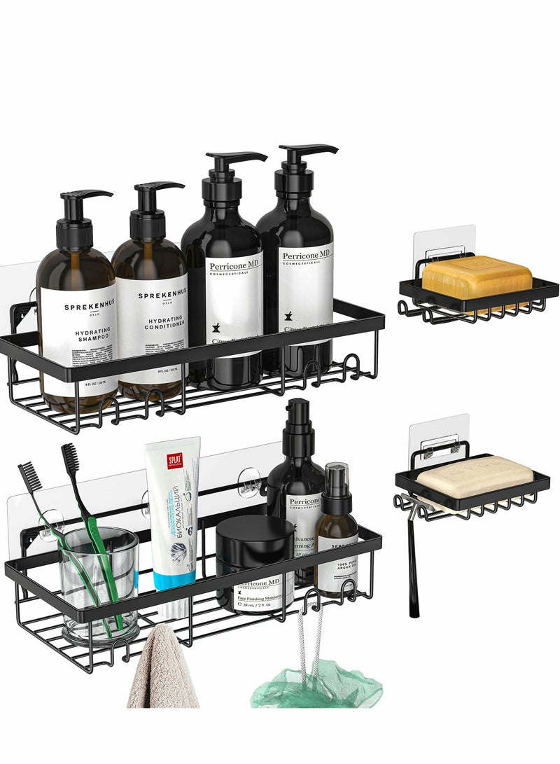 KASTWAVE طقم حامل الدش، حامل الشامبو للم bathroom، منظم رف الحمام لحامل صابون مع خطافات لتعليق ماكينة الحلاقة، إسفنجة وفرشاة، رف حائط من الفولاذ المقاوم للصدأ للغرفة الجامعية، المرحاض، الحمام والمطبخ 4 قطع - Image 1