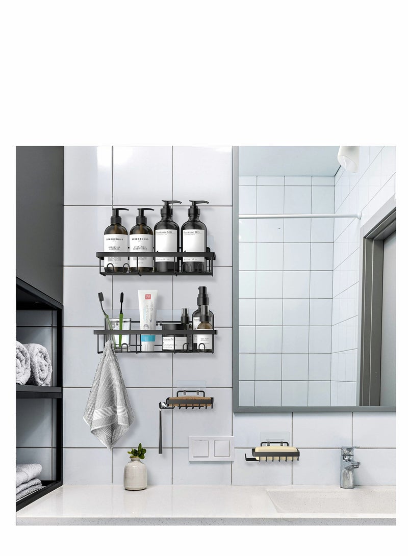 KASTWAVE طقم حامل الدش، حامل الشامبو للم bathroom، منظم رف الحمام لحامل صابون مع خطافات لتعليق ماكينة الحلاقة، إسفنجة وفرشاة، رف حائط من الفولاذ المقاوم للصدأ للغرفة الجامعية، المرحاض، الحمام والمطبخ 4 قطع - Image 2