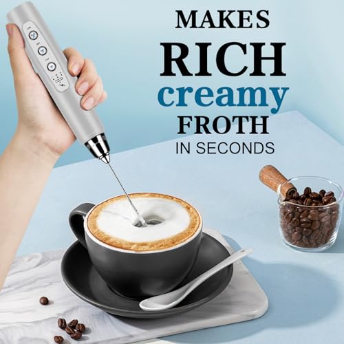BSRGMS Milk Frother Handheld for Coffee, Electric Whisk 3 Speed Adjustable, Drink Mixer with Stainless 3 Whisks, Rechargeable Hand Frother Wand, Foam Maker for Latte Cappuccino Matcha Egg Silver - Image 5