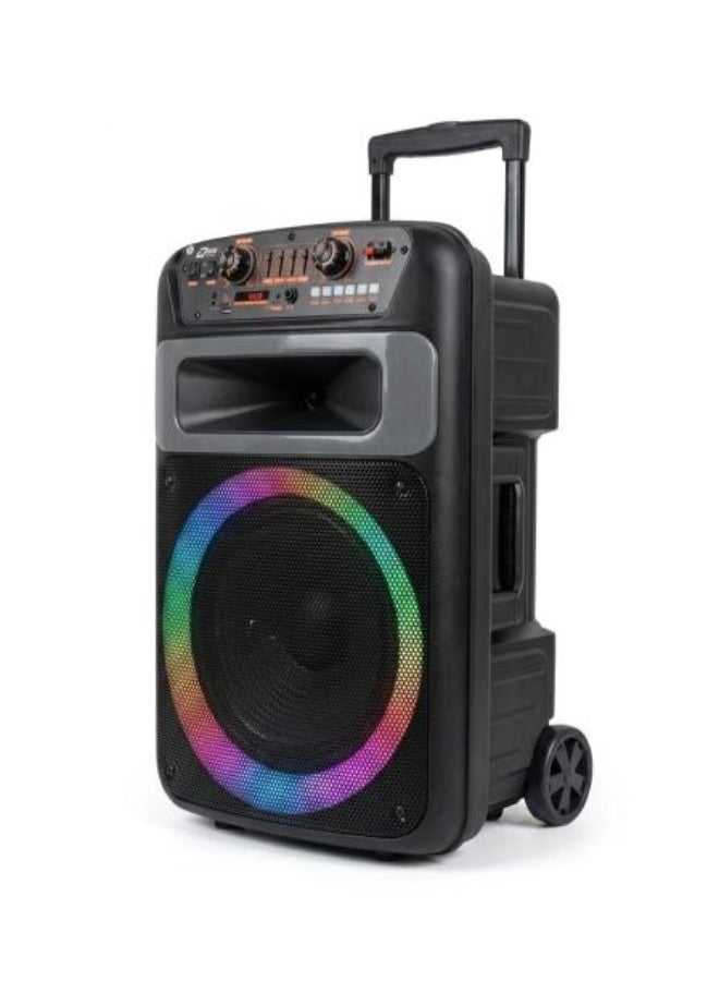 Zero ZR-1205S 12-inch Bluetooth speaker with battery-operated microphone, with RGB lighting, battery: 7.4V/4000mAh , USB, TWS, AUX , type-C charging , Features wheels on the bottom for easy movement button to control RGB lighting - Black - Image 1