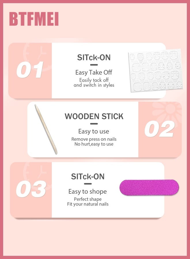 بتفمي طقم أظافر اصطناعية جاهزة 24 قطعة – قصير بتدرج نيود وتصميم فرنسي – تغطية كاملة أكريليك – قابلة لإعادة الاستخدام بمظهر طبيعي، سهلة التركيب والإزالة للنساء والفتيات - Image 5