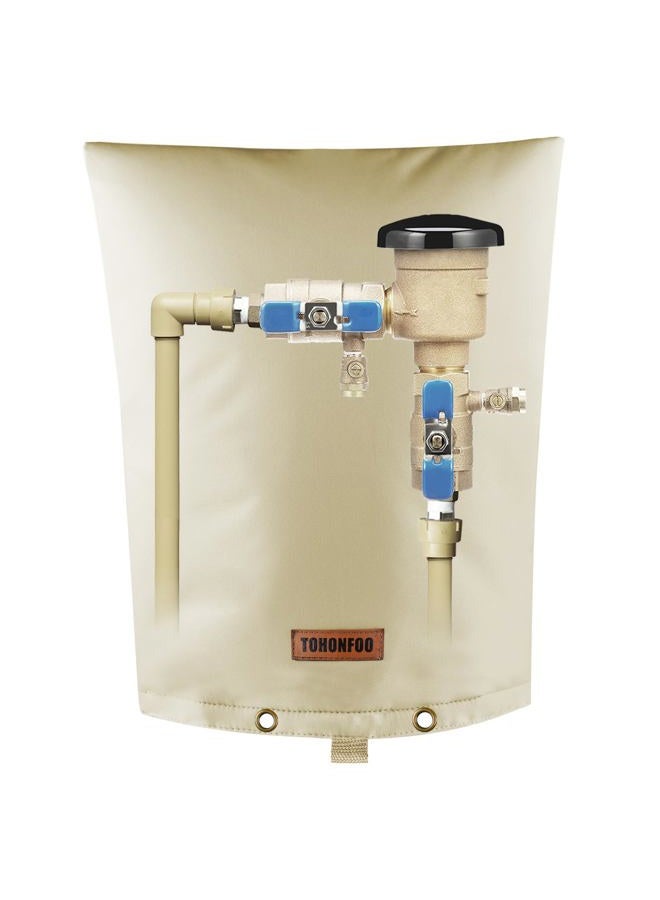 TOHONFOO Backflow Preventer Pipe Insulation Cover (5°F) - Irrigation Sprinkler Valve Insulated Pouch - Water Well Pump Cover - Sturdy 5 Layers for Winter Freeze Protection, 16" W x 20" H, Beige - Image 1