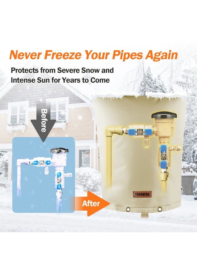 TOHONFOO Backflow Preventer Pipe Insulation Cover (5°F) - Irrigation Sprinkler Valve Insulated Pouch - Water Well Pump Cover - Sturdy 5 Layers for Winter Freeze Protection, 16" W x 20" H, Beige - Image 3