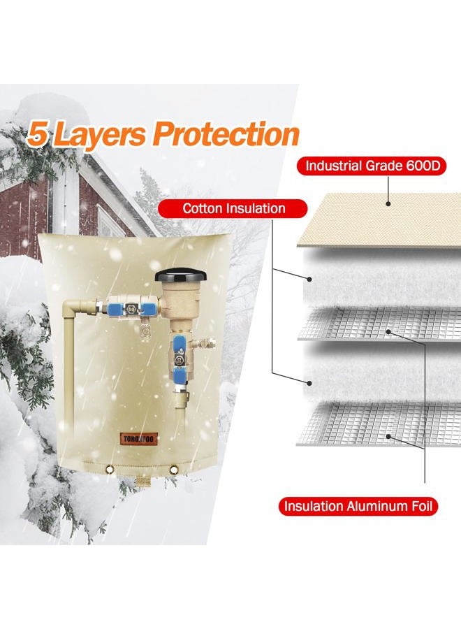 TOHONFOO Backflow Preventer Pipe Insulation Cover (5°F) - Irrigation Sprinkler Valve Insulated Pouch - Water Well Pump Cover - Sturdy 5 Layers for Winter Freeze Protection, 16" W x 20" H, Beige - Image 5