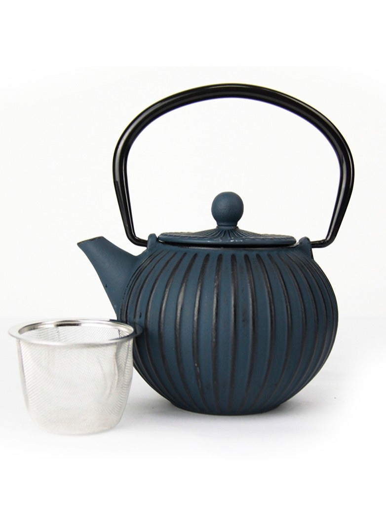Tealand Durable Cast Iron Teapot With Infuser for Loose Tea Coated with Enameled Interior (0.5L) Blue&Black  - Image 2