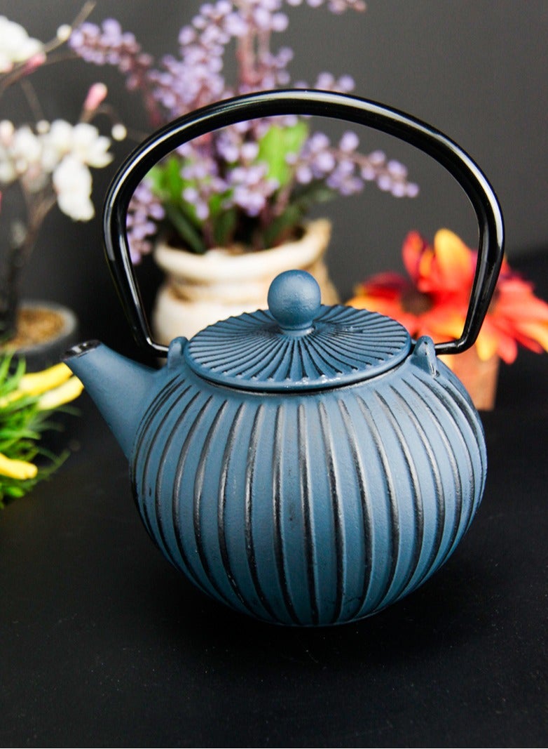Tealand Durable Cast Iron Teapot With Infuser for Loose Tea Coated with Enameled Interior (0.5L) Blue&Black  - Image 4