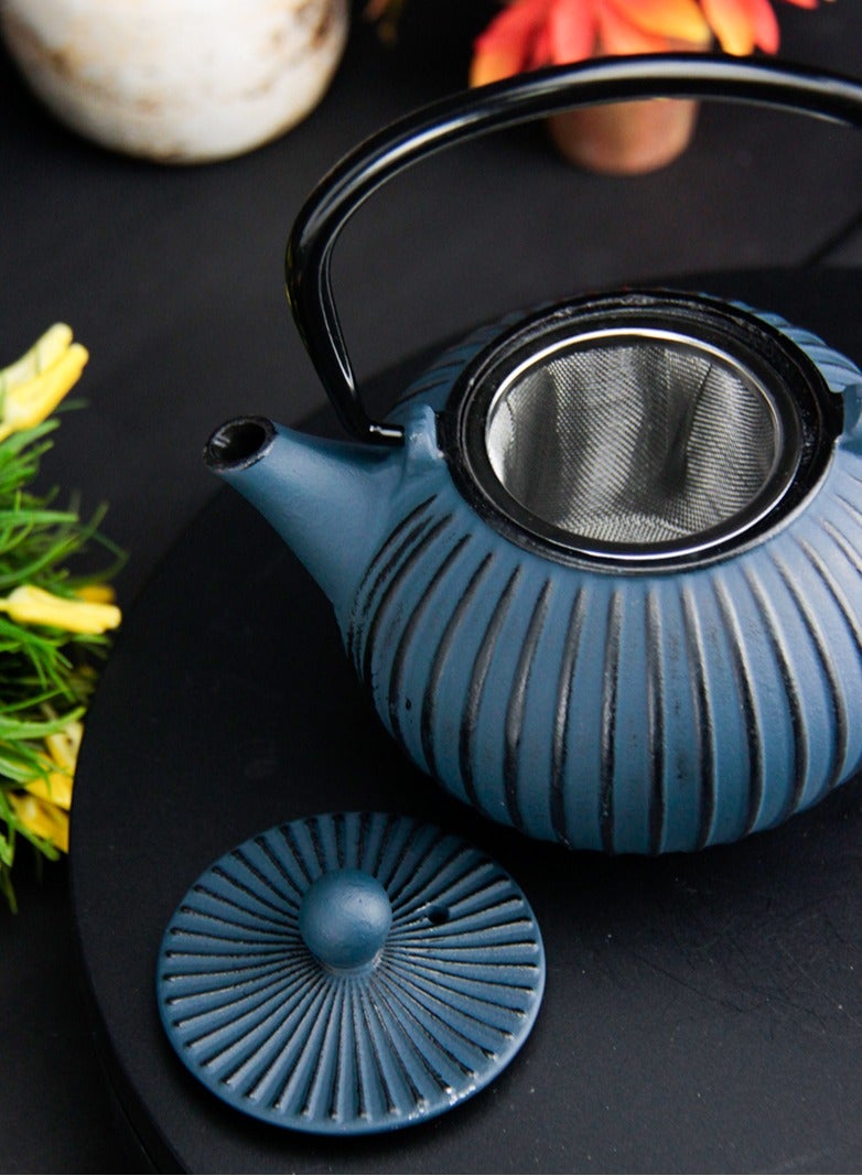 Tealand Durable Cast Iron Teapot With Infuser for Loose Tea Coated with Enameled Interior (0.5L) Blue&Black  - Image 5