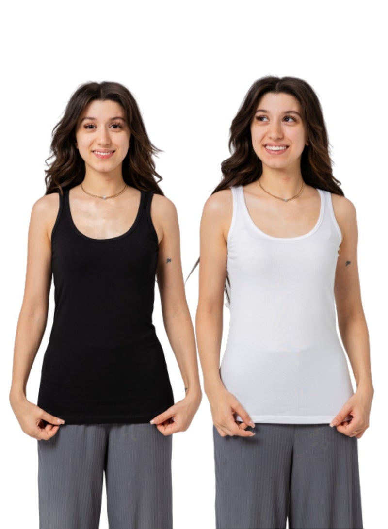 Future Women's Cotton Wide Strap Tank Top – Pack of 2 (Black & White)) Size M  - Image 2