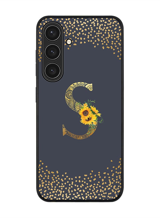 Stylizedd Rugged Black edge case for Samsung Galaxy S24 Plus Case Cover- Custom Monogram Initial Letter Floral Pattern Alphabet-S  (Grey ) - Image 1