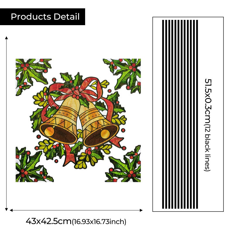 ADD.HERES Window Stickers, â€ŒStained Glass Window Privacy Film, UV Blocking Static Cling for Home Kitchen Office Bathroom, Christmas Bells, 16.93" X 16.93" - Image 4