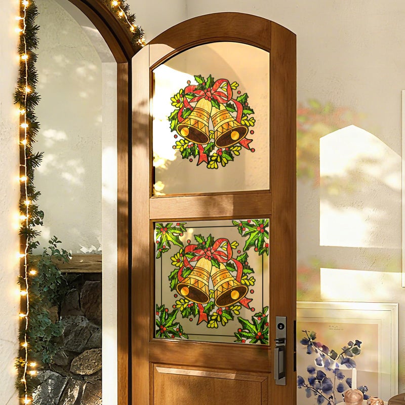 ADD.HERES Window Stickers, â€ŒStained Glass Window Privacy Film, UV Blocking Static Cling for Home Kitchen Office Bathroom, Christmas Bells, 16.93" X 16.93" - Image 5