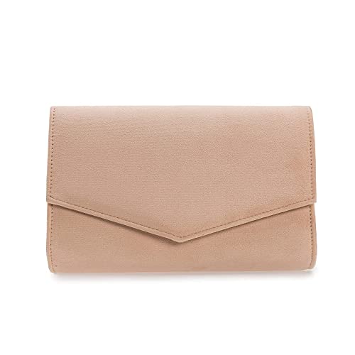IXEBELLA Women Evening Bag Dressy Clutch Handbag Faux Suede Purse for Wedding (Nude) - Image 1
