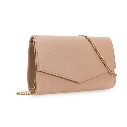 IXEBELLA Women Evening Bag Dressy Clutch Handbag Faux Suede Purse for Wedding (Nude) - Image 2