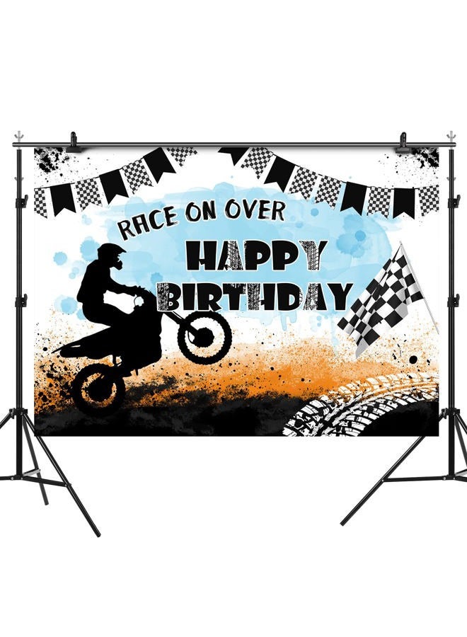 Rsuuinu Motorcycle Happy Birthday Backdrop Race On Over Motocross Racing Photography Background Birthday Party Decoration Extreme Sports Supplies Boys Dirt Bike Bday Banner Photo Booth Props 7x5ft - Image 2