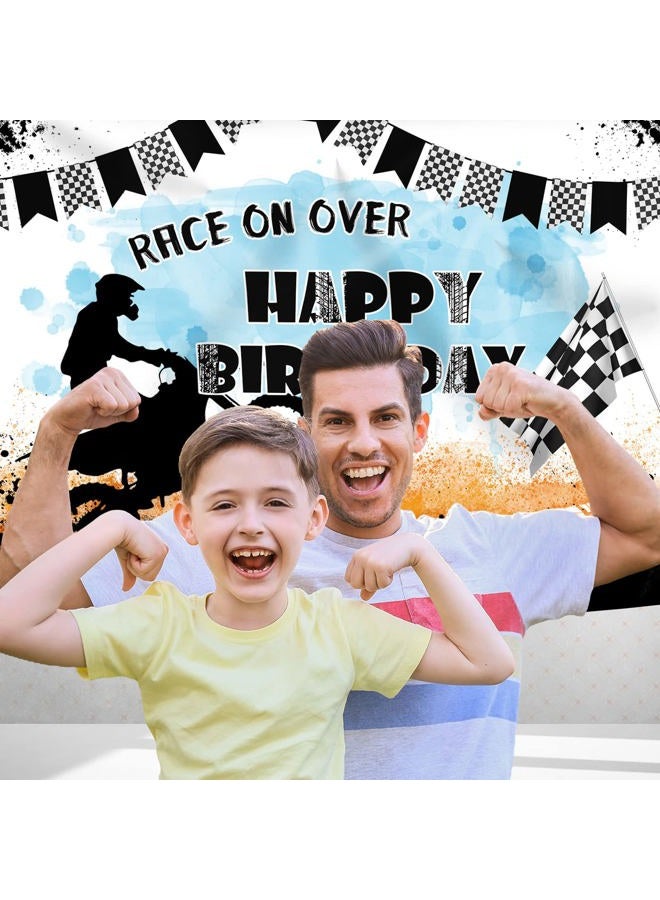Rsuuinu Motorcycle Happy Birthday Backdrop Race On Over Motocross Racing Photography Background Birthday Party Decoration Extreme Sports Supplies Boys Dirt Bike Bday Banner Photo Booth Props 7x5ft - Image 4