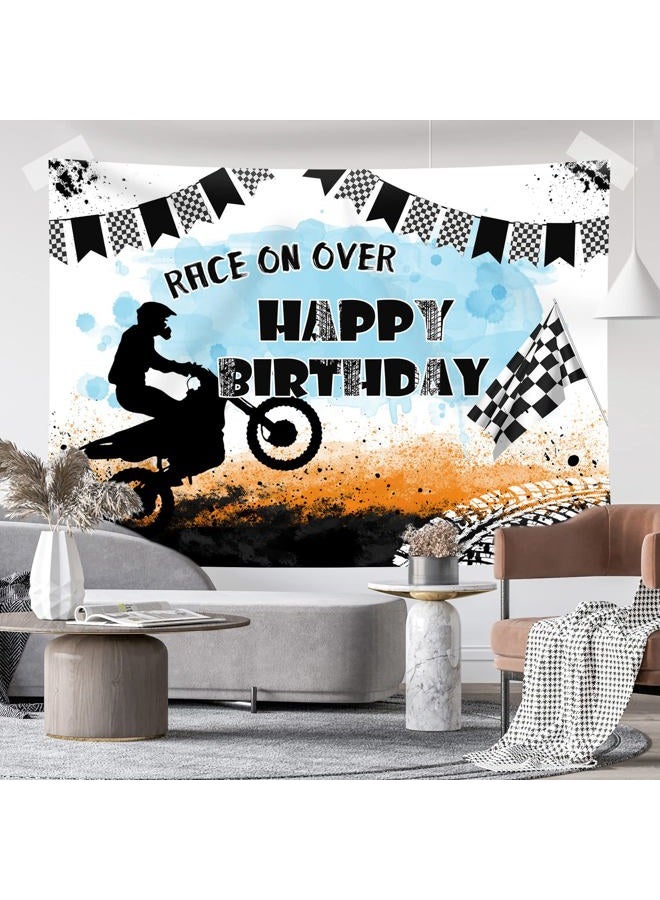 Rsuuinu Motorcycle Happy Birthday Backdrop Race On Over Motocross Racing Photography Background Birthday Party Decoration Extreme Sports Supplies Boys Dirt Bike Bday Banner Photo Booth Props 7x5ft - Image 3