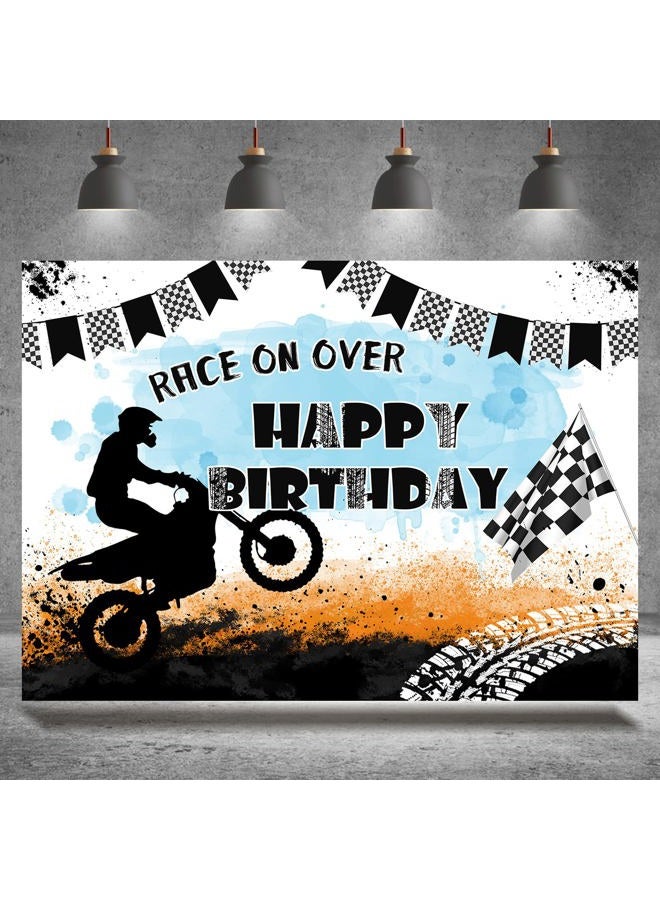 Rsuuinu Motorcycle Happy Birthday Backdrop Race On Over Motocross Racing Photography Background Birthday Party Decoration Extreme Sports Supplies Boys Dirt Bike Bday Banner Photo Booth Props 7x5ft - Image 1