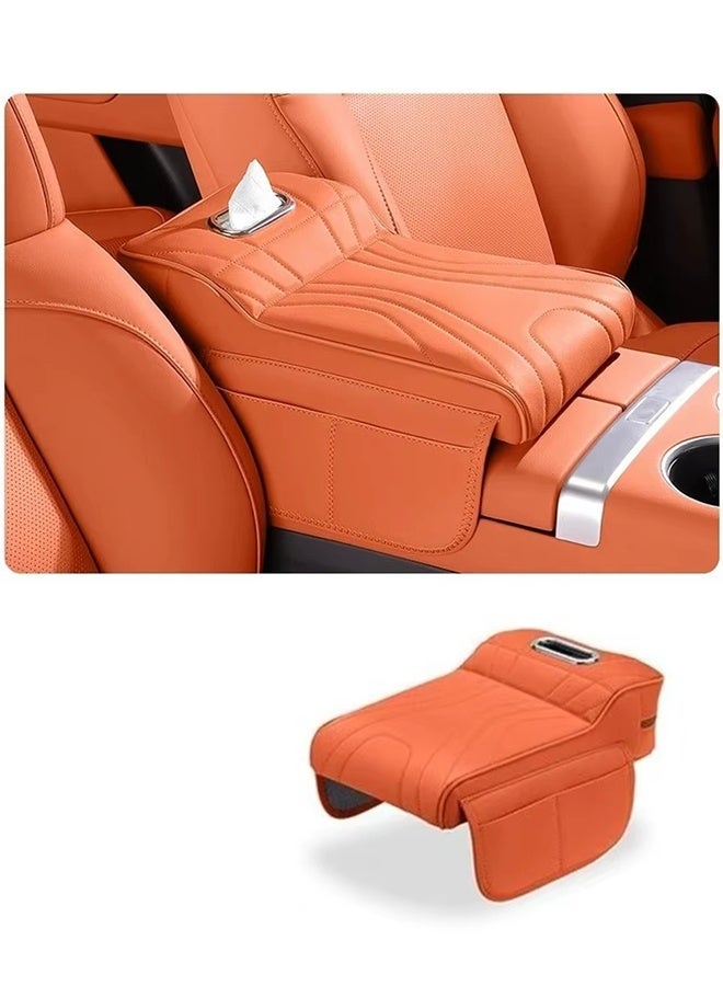 Arm Rest Cover for Car, Haval H9 2rd 2024 2025,Car Armrest Center Console Cover with Tisseu Holder, Car Armrest Storage Box, Center Console Armrest, Leather Trim Car Armrest Cushion Anti-Scratch, Suitable for Most Vehicle, SUV, Orange - Image 1