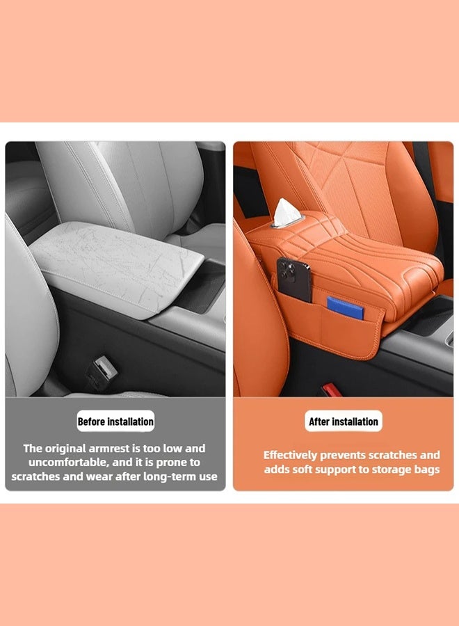 Arm Rest Cover for Car, Haval H9 2rd 2024 2025,Car Armrest Center Console Cover with Tisseu Holder, Car Armrest Storage Box, Center Console Armrest, Leather Trim Car Armrest Cushion Anti-Scratch, Suitable for Most Vehicle, SUV, Orange - Image 2