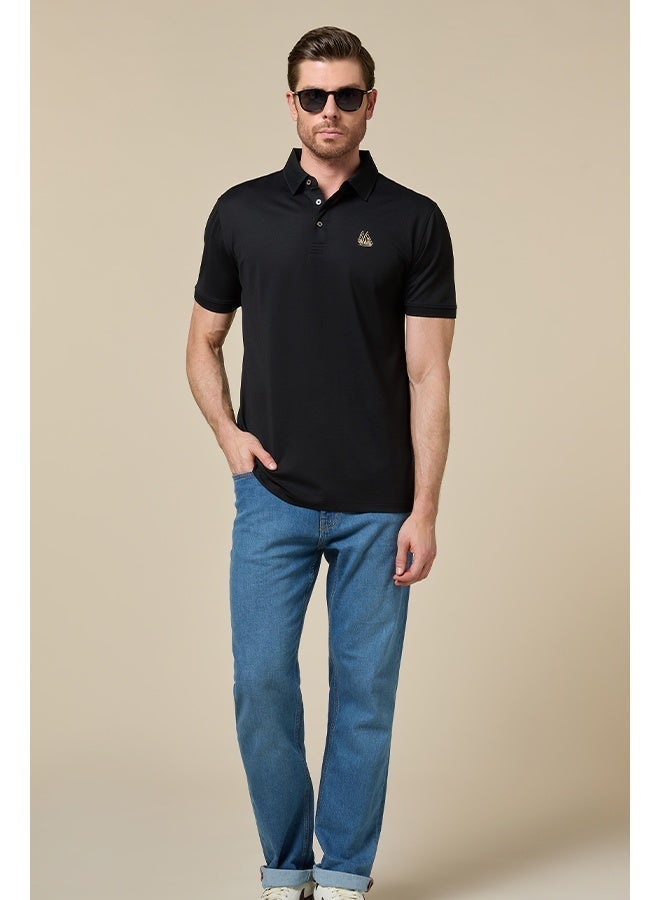 Mannerism Midnight Black Lyocell Silk Blend Polo Comfort Fit - Image 5