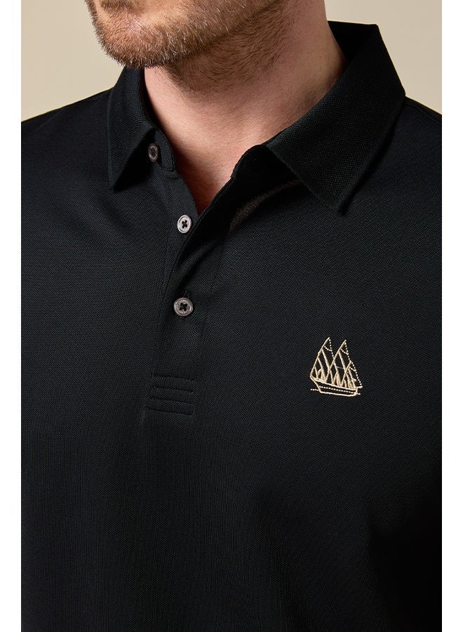 Mannerism Midnight Black Lyocell Silk Blend Polo Comfort Fit - Image 3