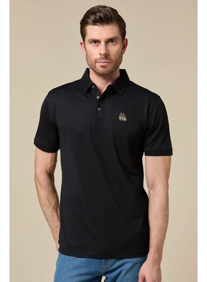تكلف Midnight Black Lyocell Silk Blend Polo Comfort Fit
