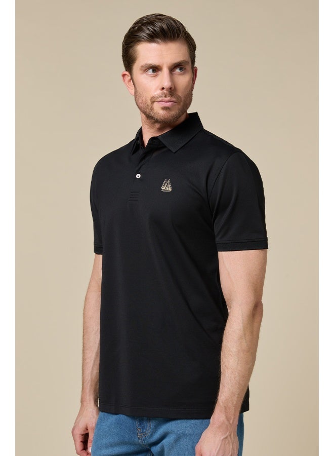 Mannerism Midnight Black Lyocell Silk Blend Polo Comfort Fit - Image 4