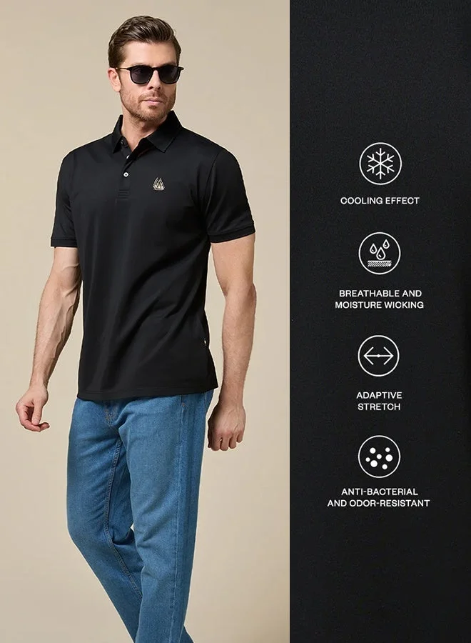 MANNERISM  Midnight Black Lyocell Silk Blend Polo Comfort Fit for Men | Best Price UAE