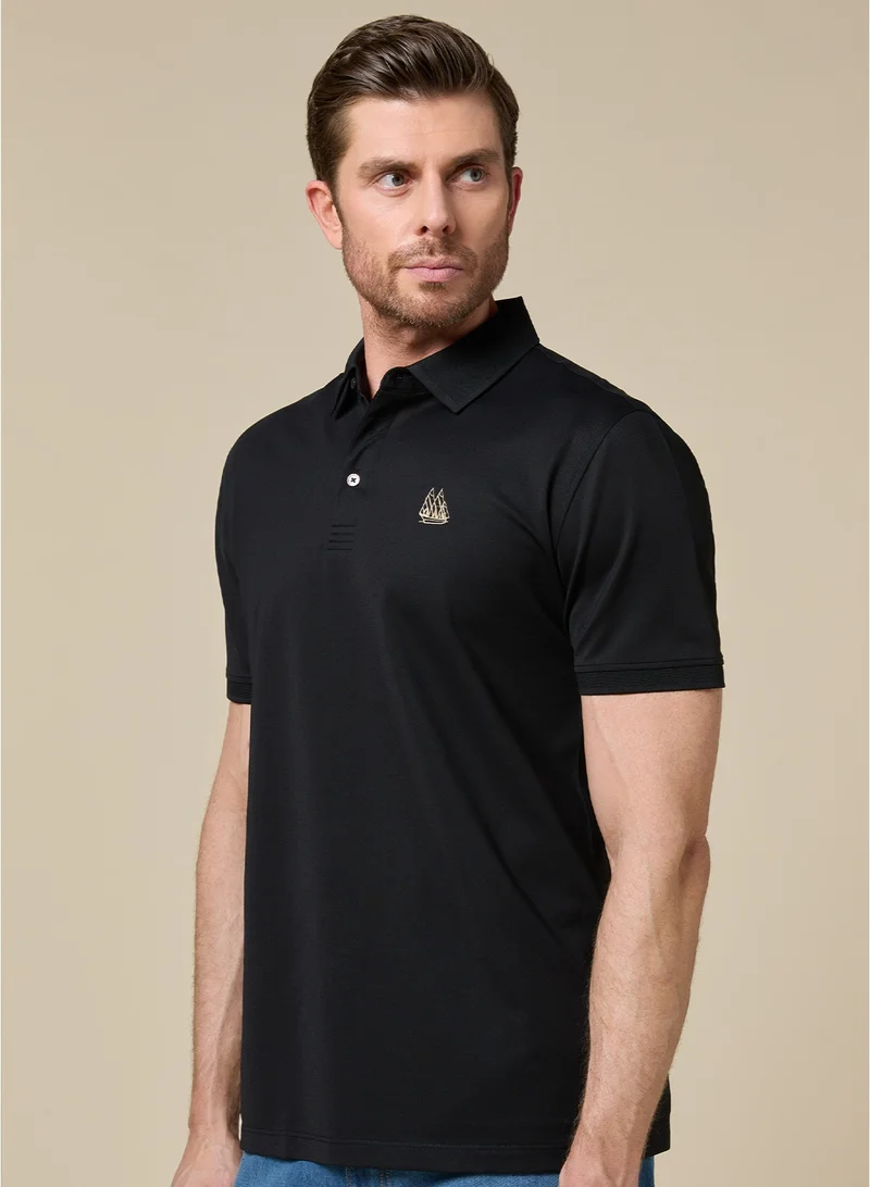 مانرزم Midnight Black Lyocell Silk Blend Polo Comfort Fit