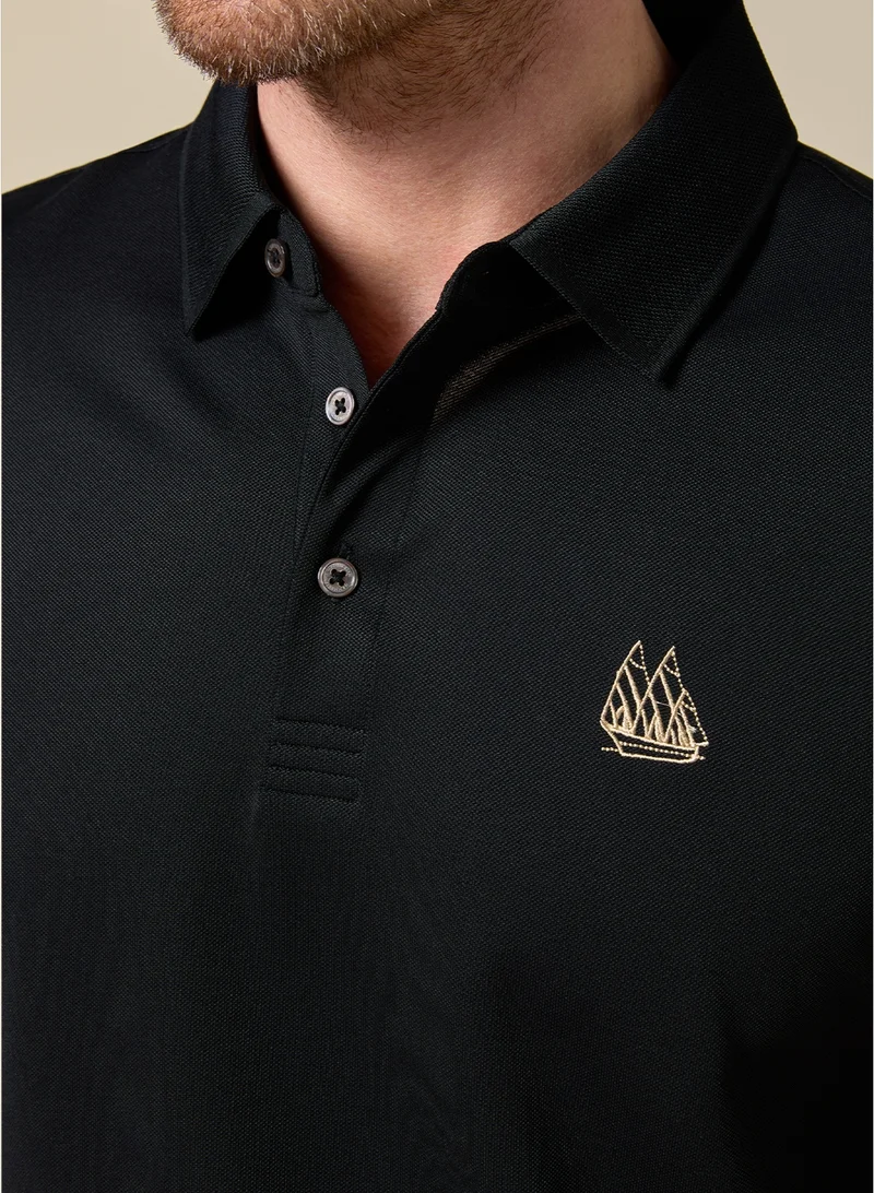 MANNERISM  Midnight Black Lyocell Silk Blend Polo Comfort Fit for Men | Best Price UAE