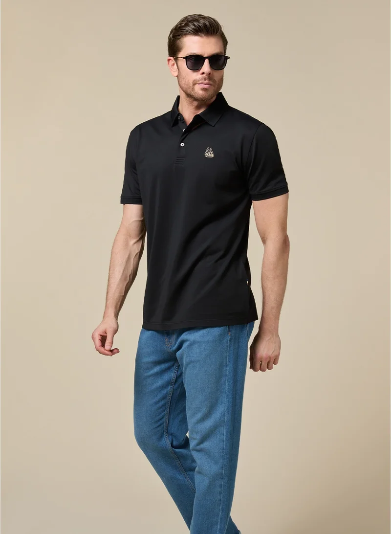 MANNERISM  Midnight Black Lyocell Silk Blend Polo Comfort Fit for Men | Best Price UAE