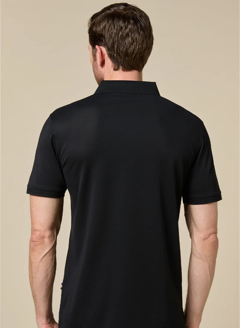 MANNERISM  Midnight Black Lyocell Silk Blend Polo Comfort Fit for Men | Best Price UAE