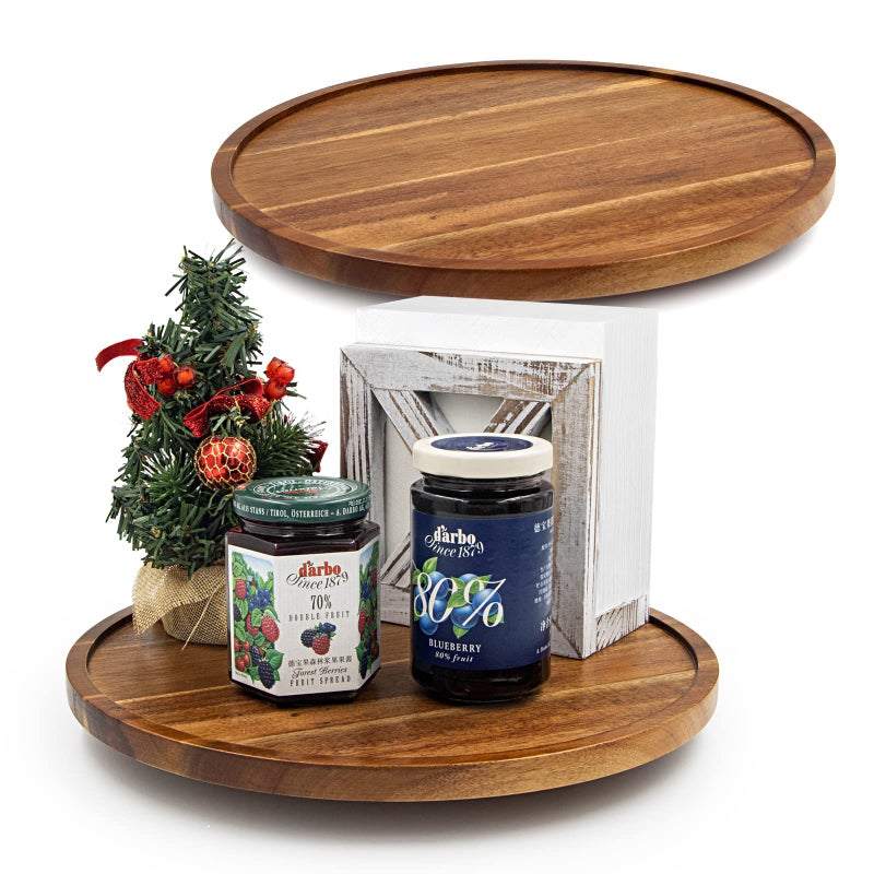 ANBOXIT Lazy Susan Organizer for Table 10 Inch Wooden Lazy Susan Turntable for Cabinet Acacia Wood Turntable Kitchen Spice Rack 2 Pack