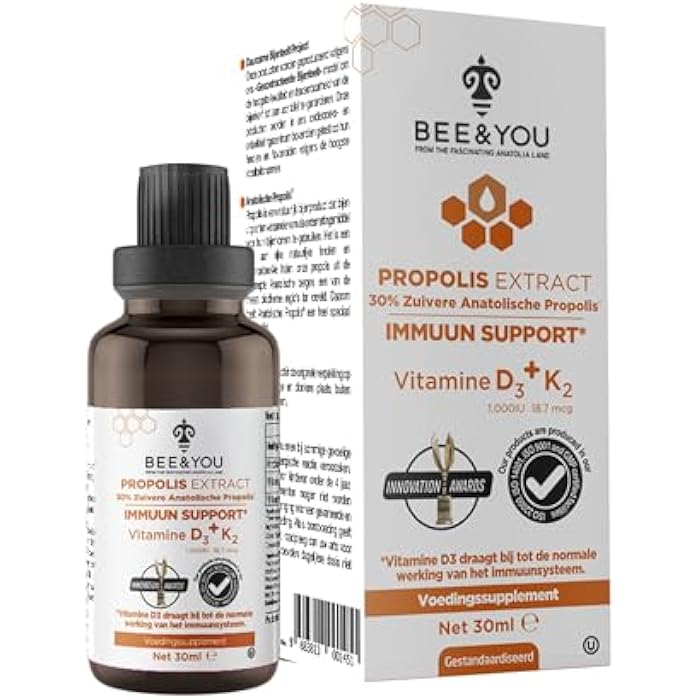 BEE & YOU BEE and You 100% Natural Propolis Extract | Vitamin D3 K2 High Potency, Immune Support Supplement, Antioxidants, Natural Detox, Keto, Paleo, Gluten-Free | 1 Fl Oz - Image 1