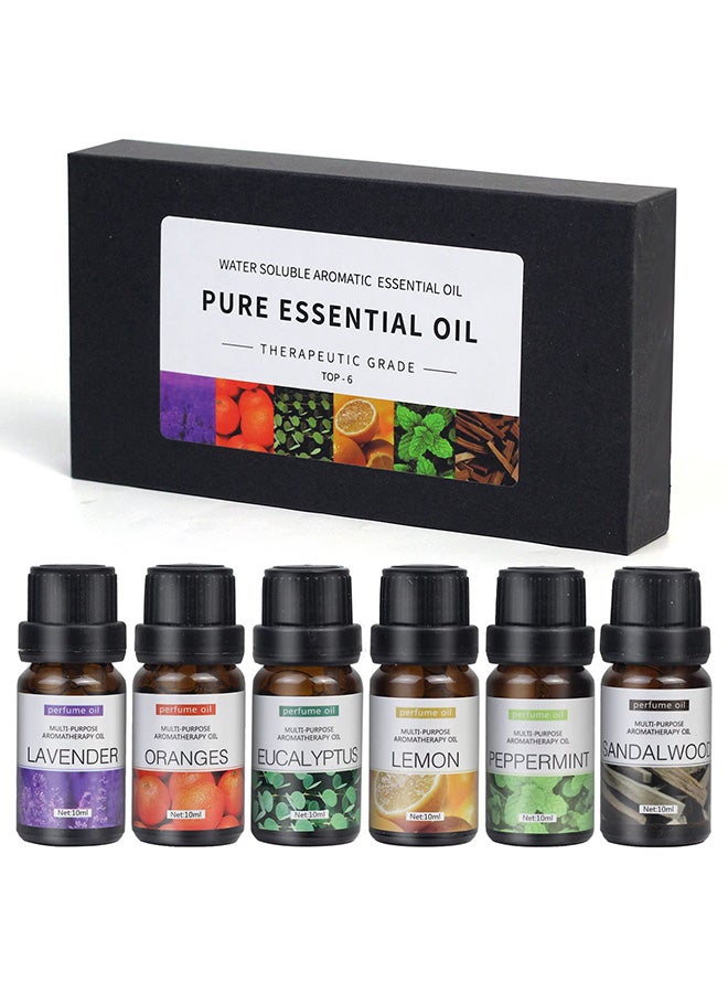 SKY-TOUCH 6pcs x 10 mL Essential Oils Suit Water Soluble Aromatherapy Essential Oil (Sandalwoodu0026Sweet Orangeu0026Lavenderu0026Eucalyptusu0026Lemonu0026Mint) Aromatherapy Diffuser Oil for Humidifier, Aroma Diffuser - Image 1
