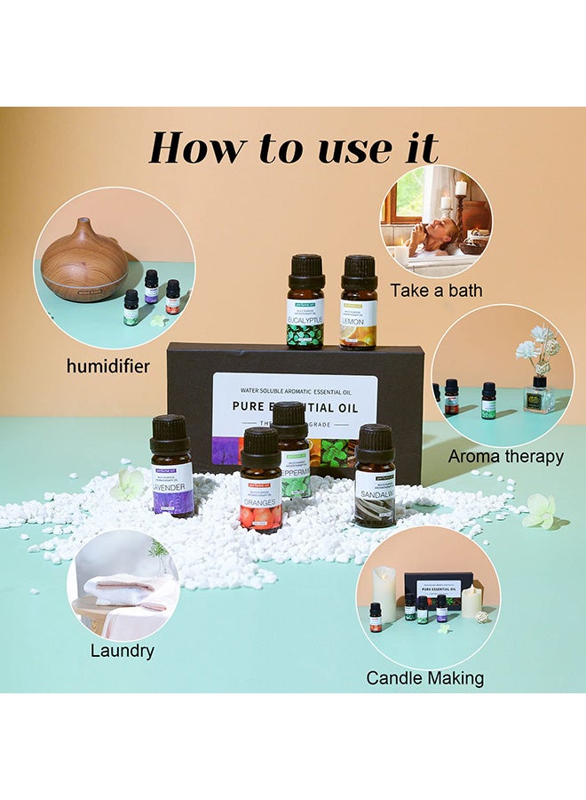 SKY-TOUCH 6pcs x 10 mL Essential Oils Suit Water Soluble Aromatherapy Essential Oil (Sandalwoodu0026Sweet Orangeu0026Lavenderu0026Eucalyptusu0026Lemonu0026Mint) Aromatherapy Diffuser Oil for Humidifier, Aroma Diffuser - Image 4