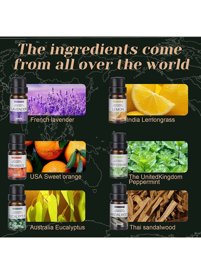 SKY-TOUCH 6pcs x 10 mL Essential Oils Suit Water Soluble Aromatherapy Essential Oil (Sandalwoodu0026Sweet Orangeu0026Lavenderu0026Eucalyptusu0026Lemonu0026Mint) Aromatherapy Diffuser Oil for Humidifier, Aroma Diffuser - Image 2